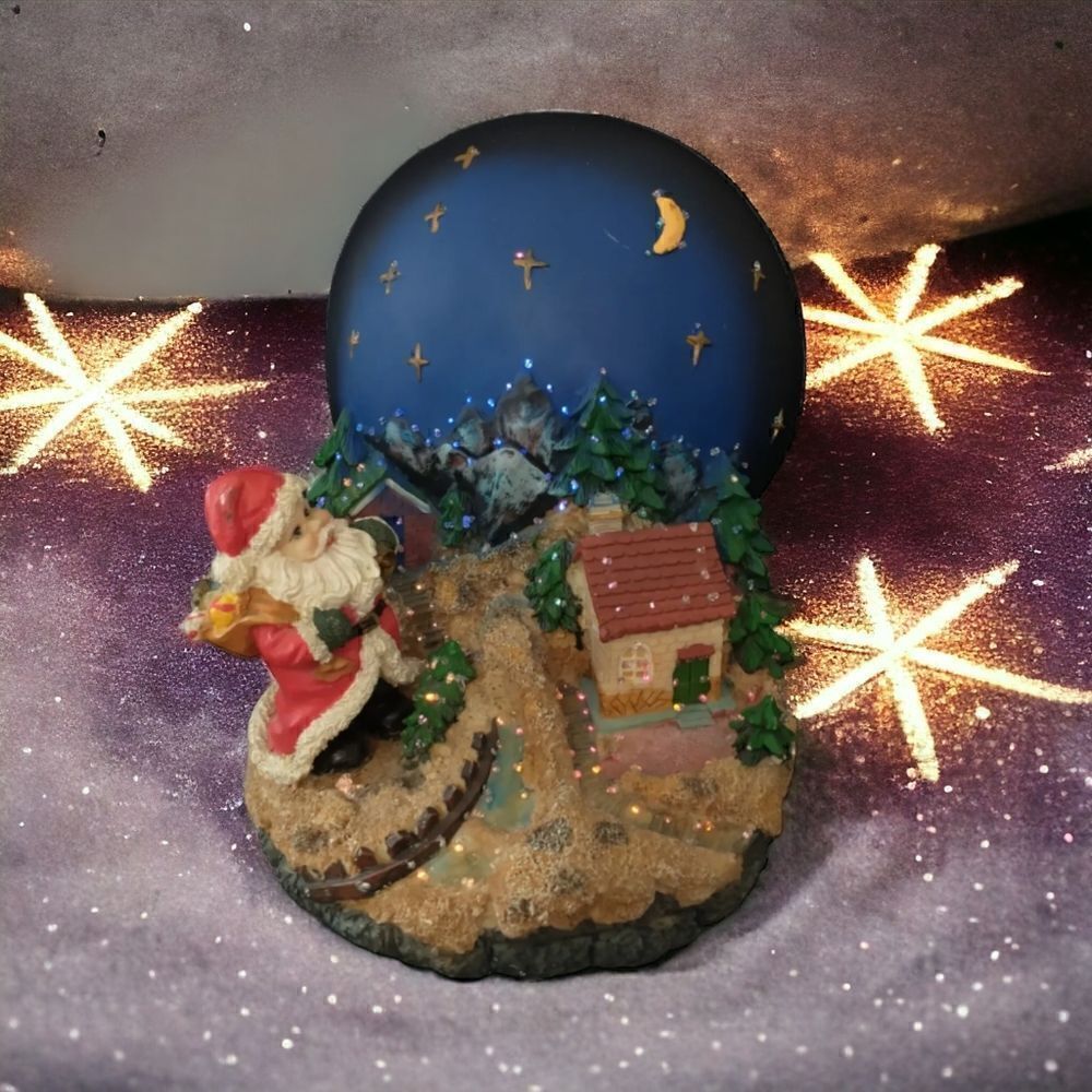 Vintage 90s Christmas Village Scene Musical Light Up‎ Moon Fiber Optics VIDEO